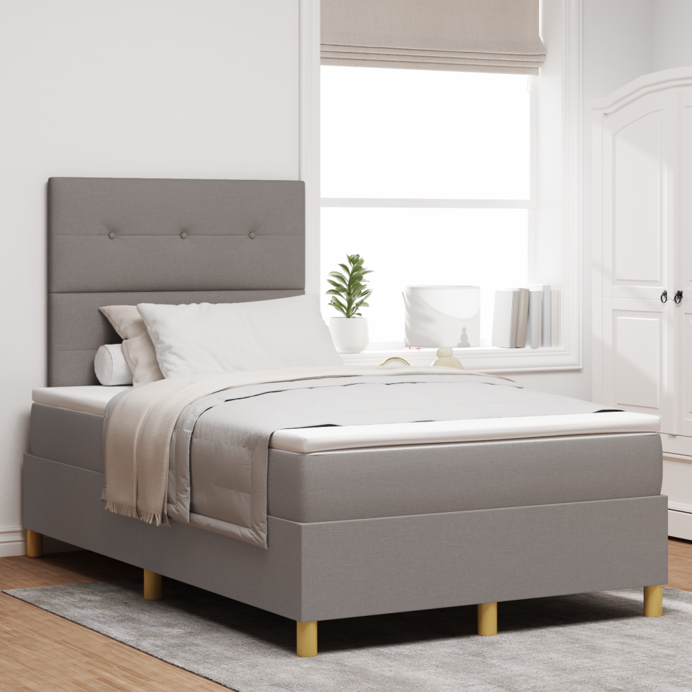 vidaXL Box Spring Säng med Madrass & LED Taupe 120x190 cm Tyg