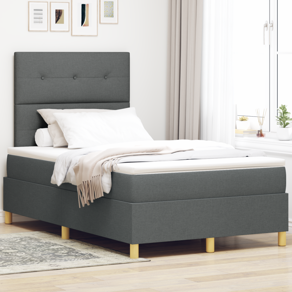 vidaXL Sängbotten med Madrass & LED Mörkgrå 120x200 cm Tygliknande
