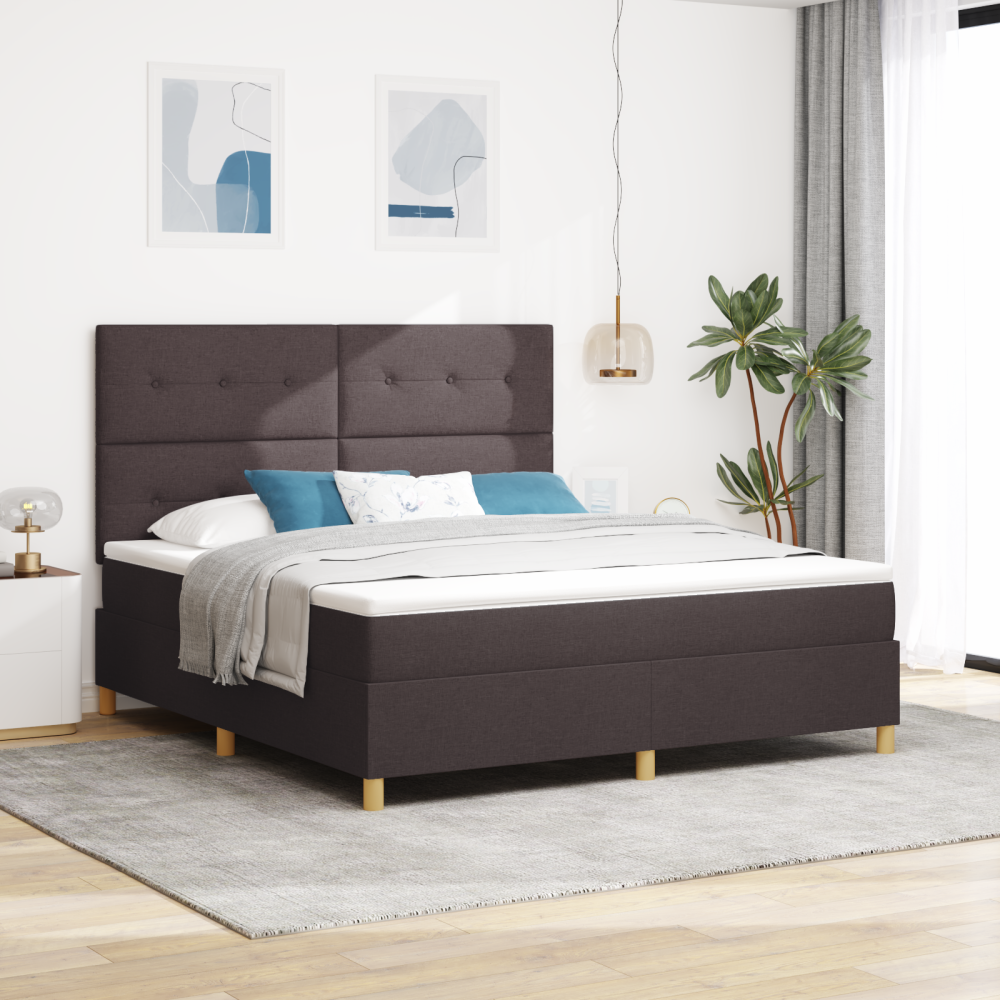 vidaXL Sängbotten med Madrass & LED Mörkbrun 180x200 cm Tyg