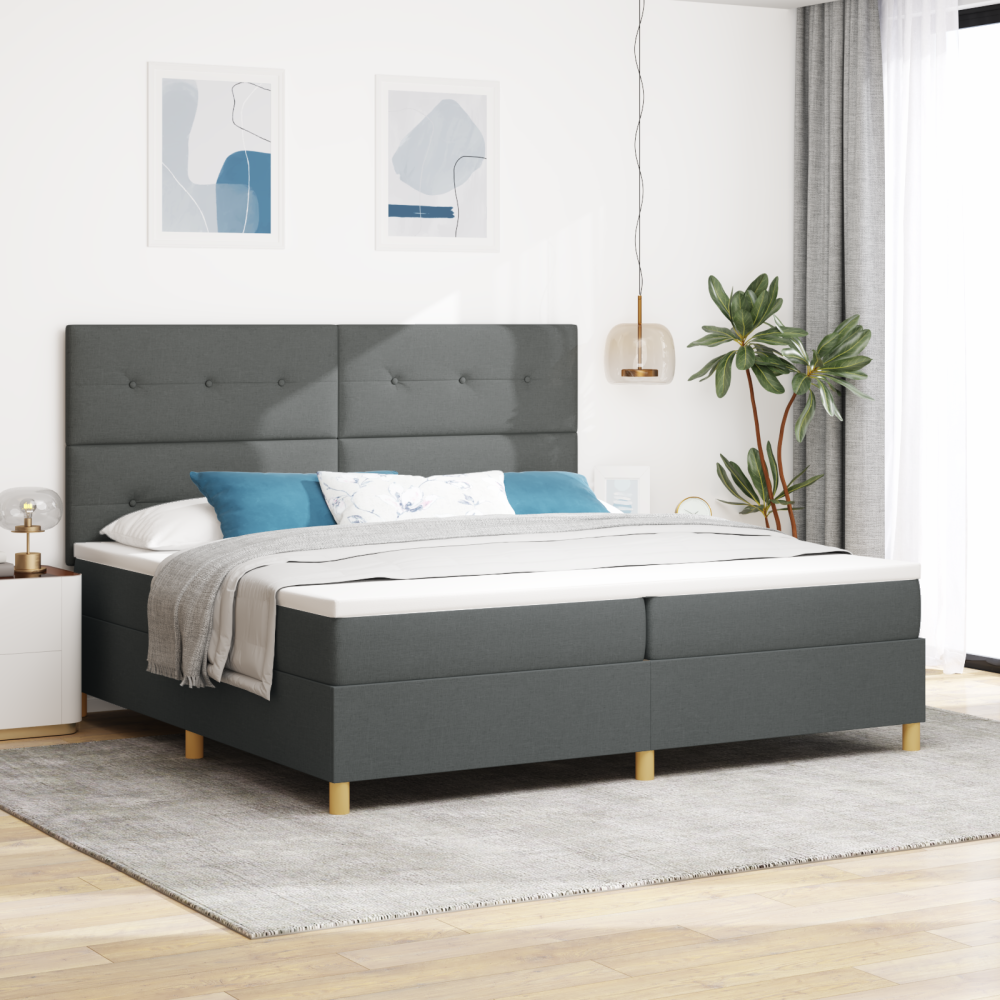 vidaXL Boxspring Säng med Madrass och LED Mörkgrå 200x200 cm Tyg