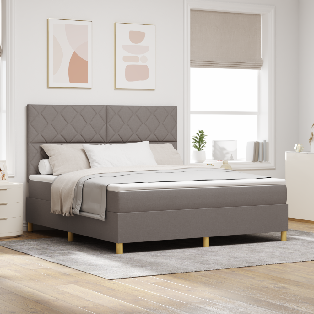 vidaXL LED Box Säng med huvudgavel Taupe 180 x 200 cm tyg