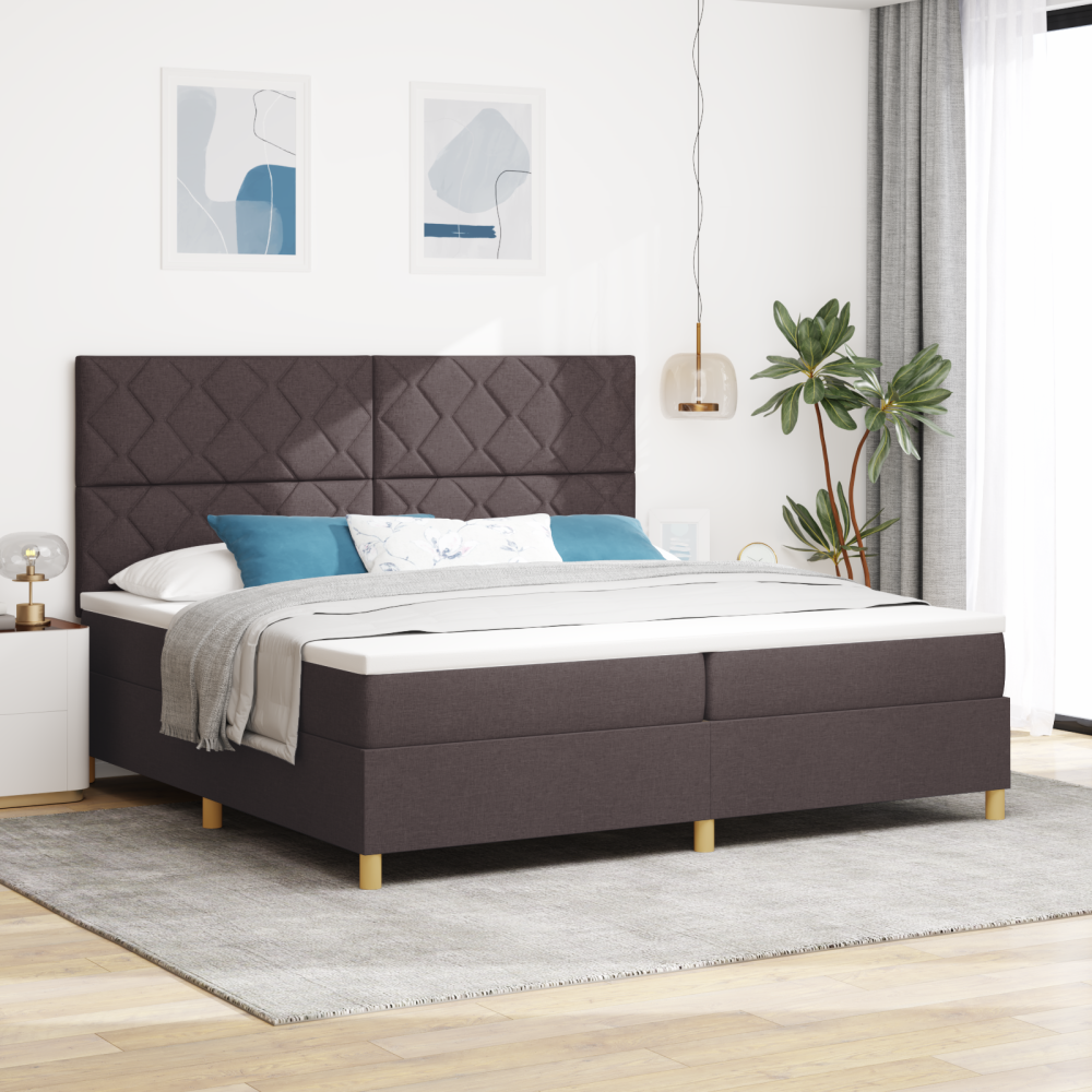 vidaXL LED Box Säng med huvudgavel Mörkbrun 200 x 200 cm tyg