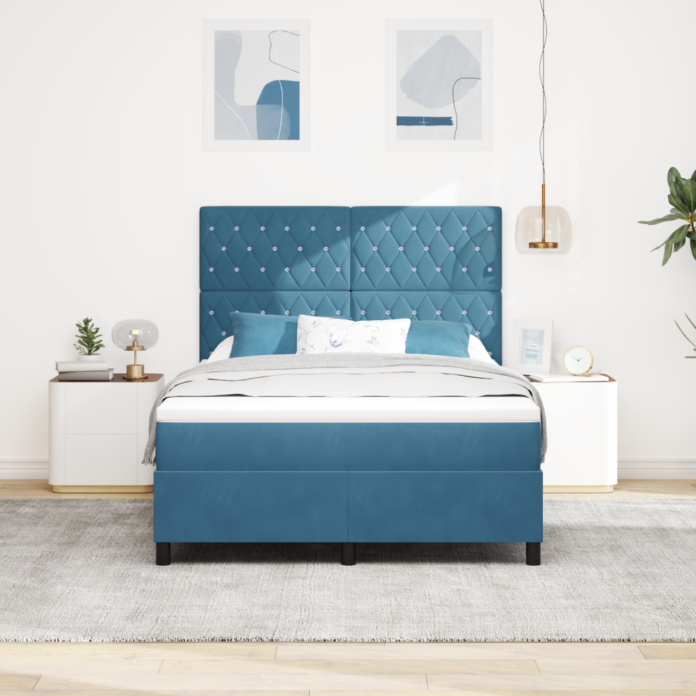 vidaXL LED Box Säng med madrass Mörkblå 140 x 190 cm Sammet