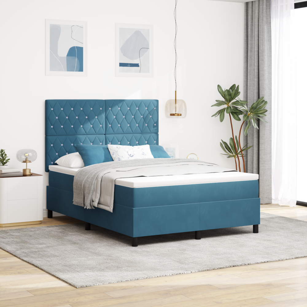 vidaXL LED Box Säng med madrass Mörkblå 140 x 200 cm Sammet