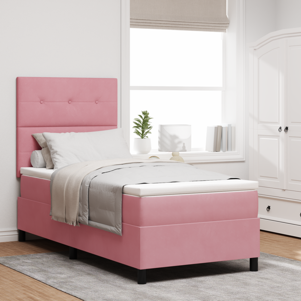 vidaXL LED Box Säng med huvudgavel Rosa 90 x 200 cm Sammet