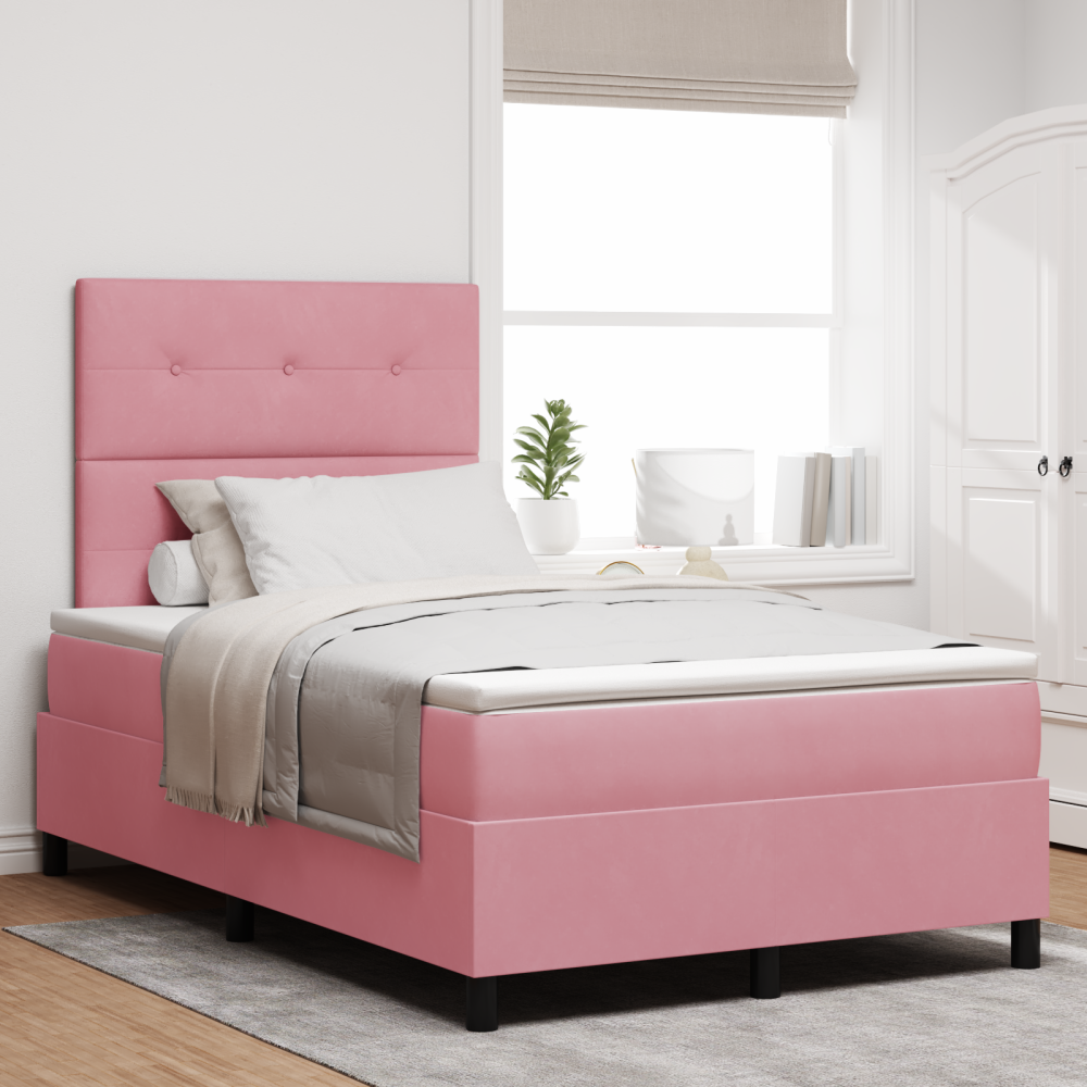 vidaXL LED Box Säng med huvudgavel Rosa 120 x 200 cm Sammet