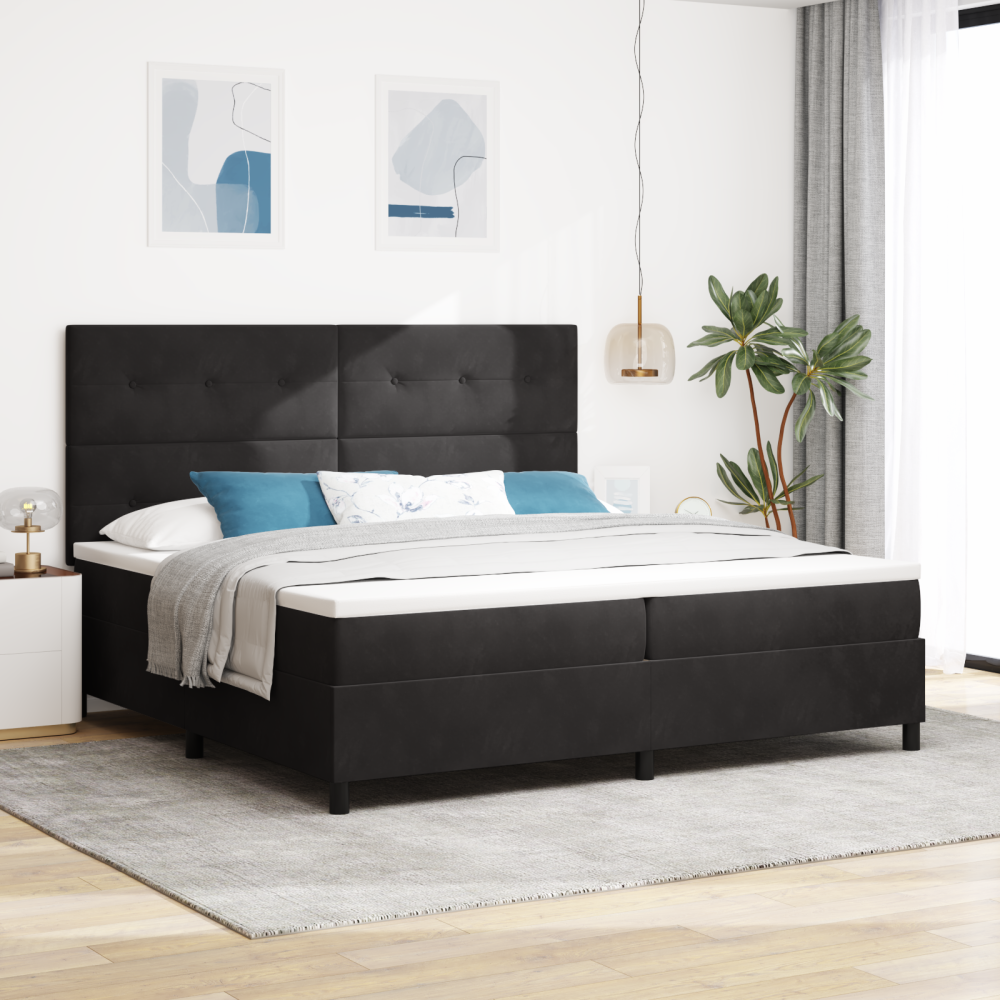 vidaXL LED Box Säng med huvudgavel Svart 200 x 200 cm Sammet