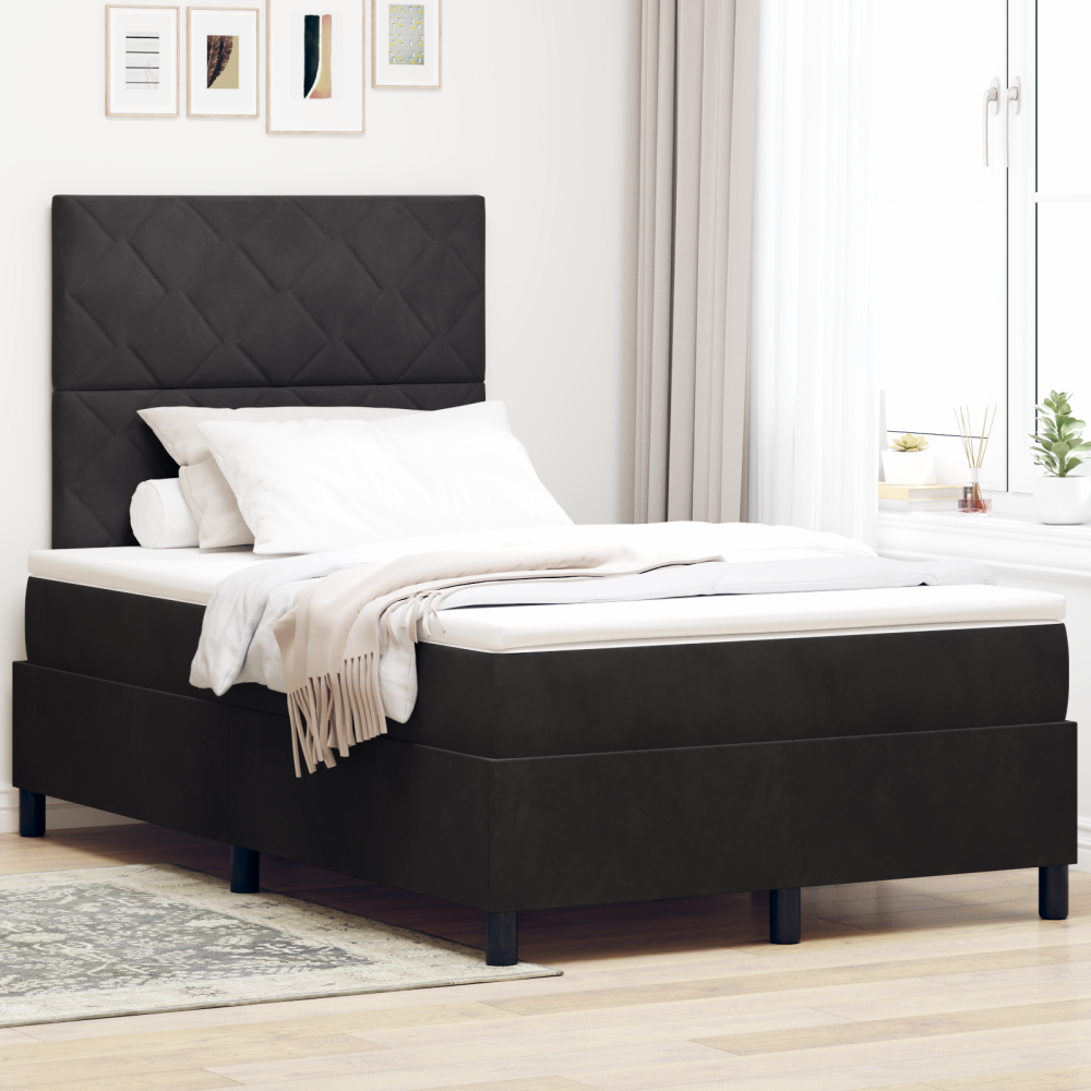 vidaXL LED Box Säng med huvudgavel Svart 120 x 200 cm Sammet