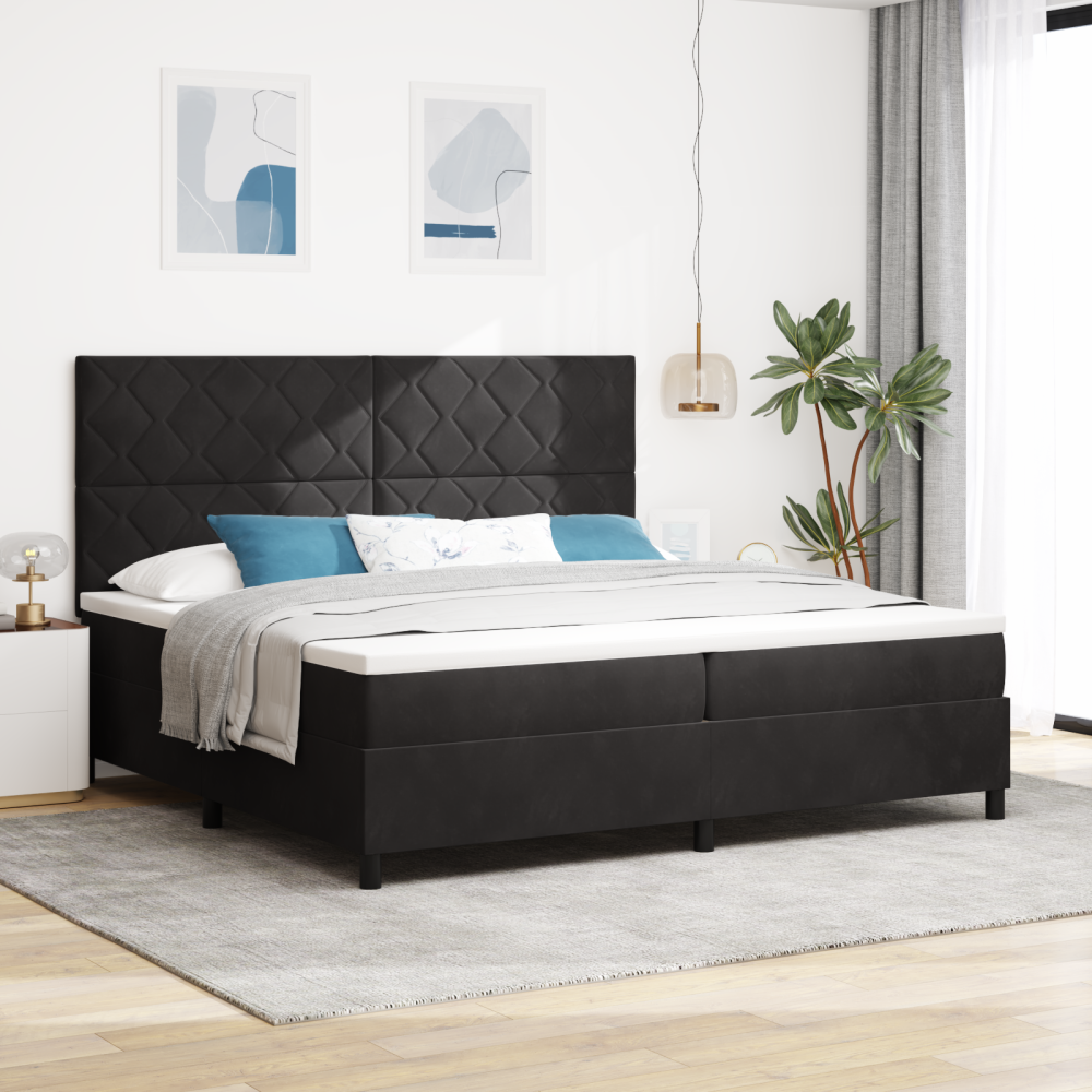 vidaXL LED Box Säng med huvudgavel Svart 200 x 200 cm Sammet