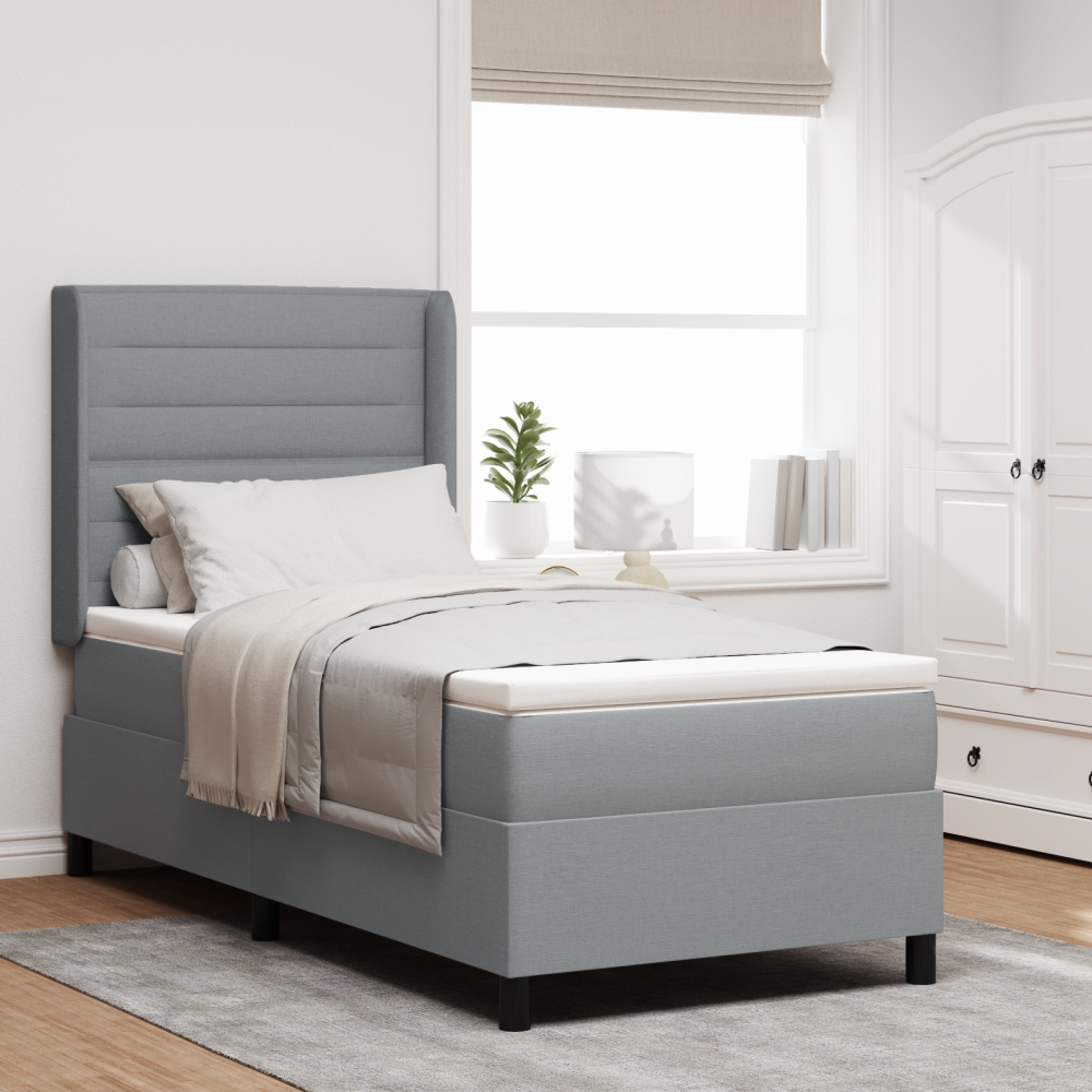 vidaXL Boxspring Säng med Madrass & LED Ljus Grå 90x200 cm Tyg