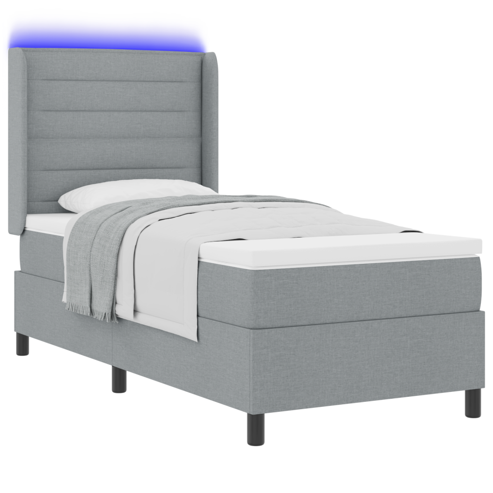 vidaXL LED Box Säng med madrass Ljusgrå 100 x 200 cm tyg