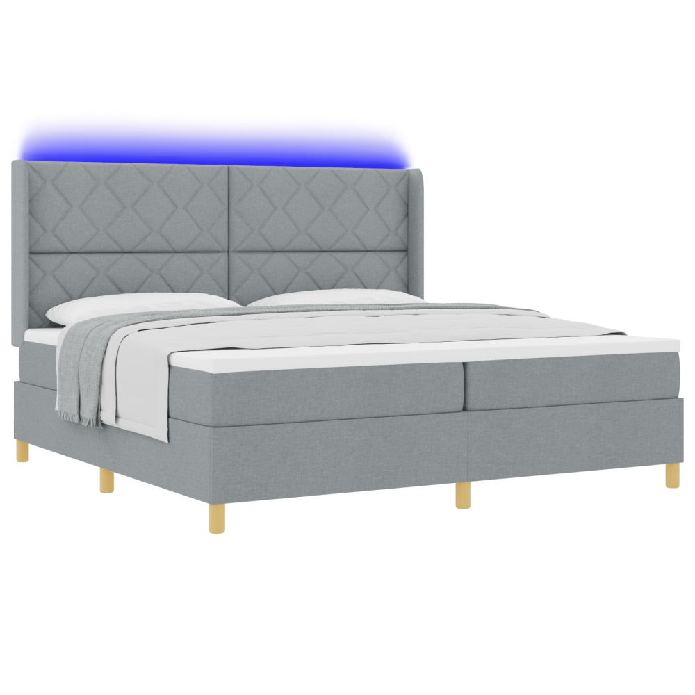 vidaXL Bäddfjäder med LED-ljusslingor Ljusgrå 200 x 200 cm tyg