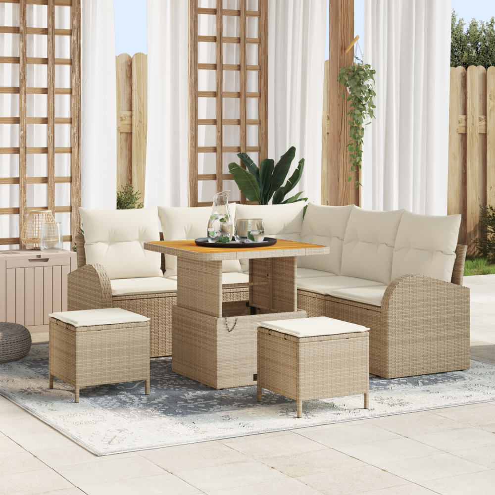 vidaXL 8-delad trädgårdsoffset med kuddar Beige Poly-Rotting Akacia