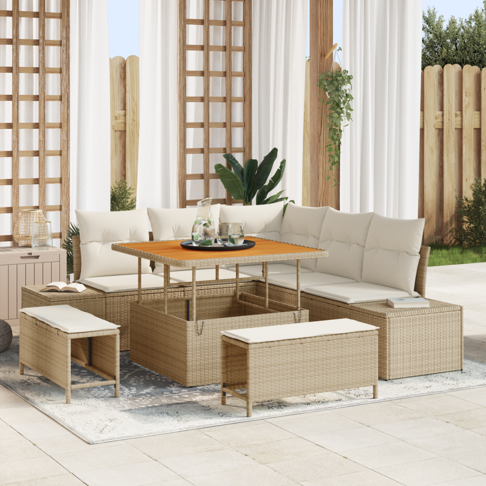 vidaXL 8-delat trädgårdsoffset med kuddar Beige polyrottring akacia