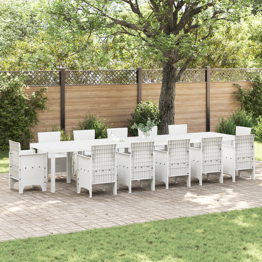 vidaXL Trädgårdsbord Vitt 400x100x73 cm Poly Rattan