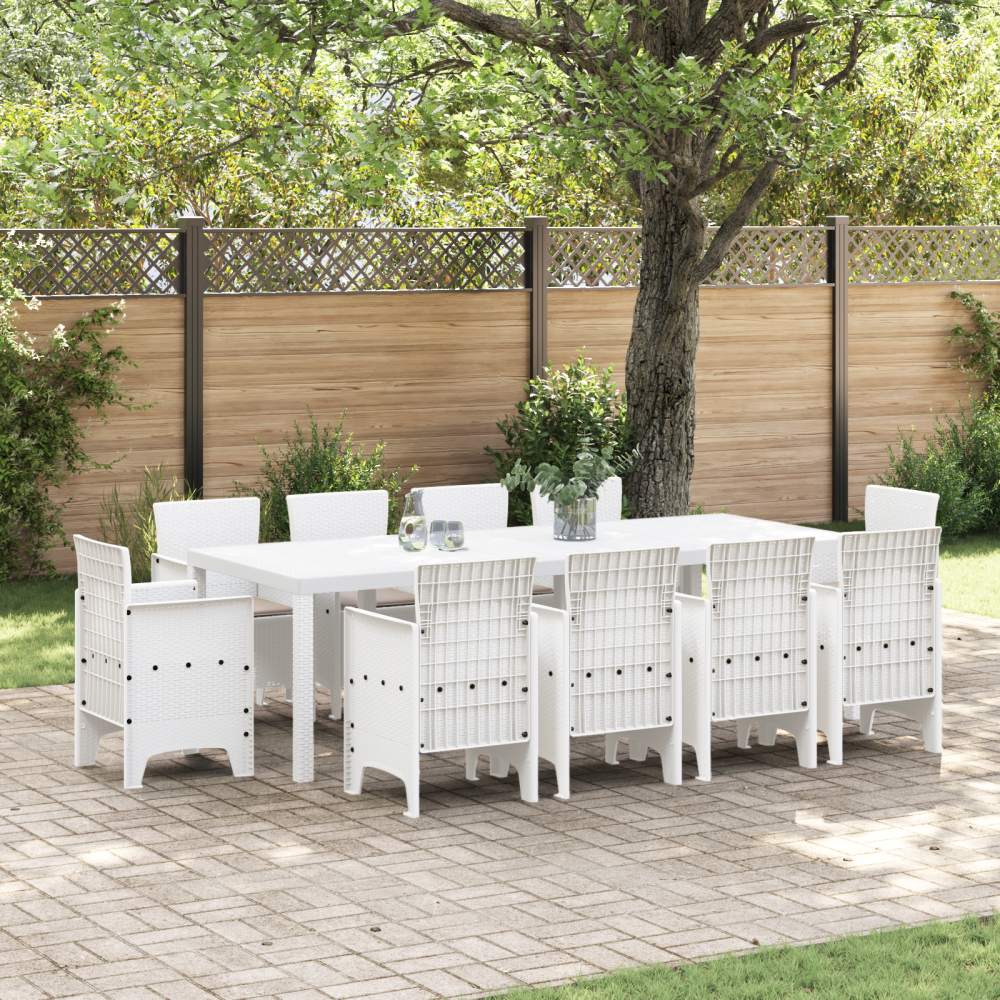 vidaXL 11 Delars Trädgårdsdining Set med Kuddar Vitt Poly Rattan