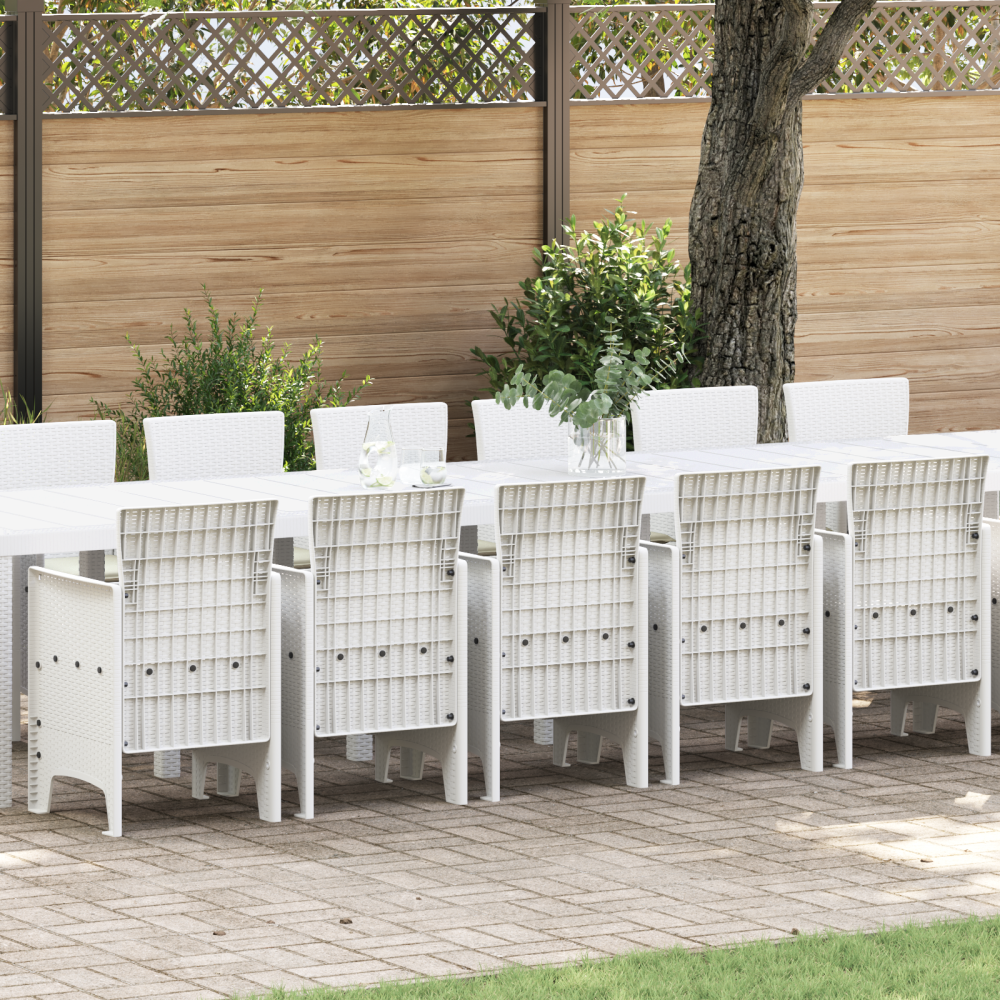 vidaXL 17-delars Trädgårdsset med Kuddar Vit Poly Rattan