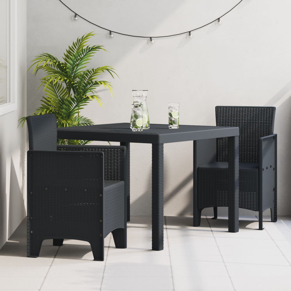 vidaXL 3-delad trädgårds matsalsset Anthracite Poly Rattan