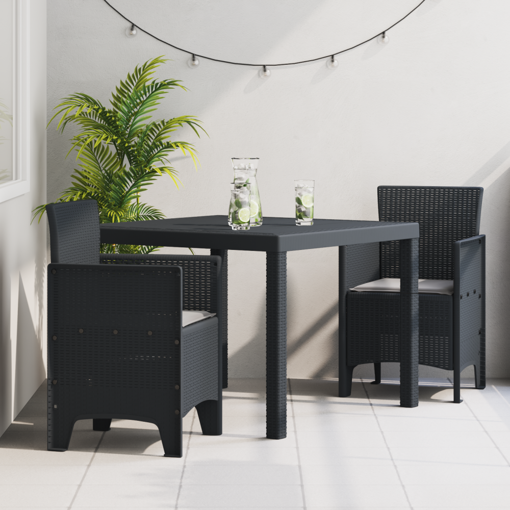 vidaXL 3 Delars Trädgårds Matsalsset med Kuddar Antracit Poly Rattan