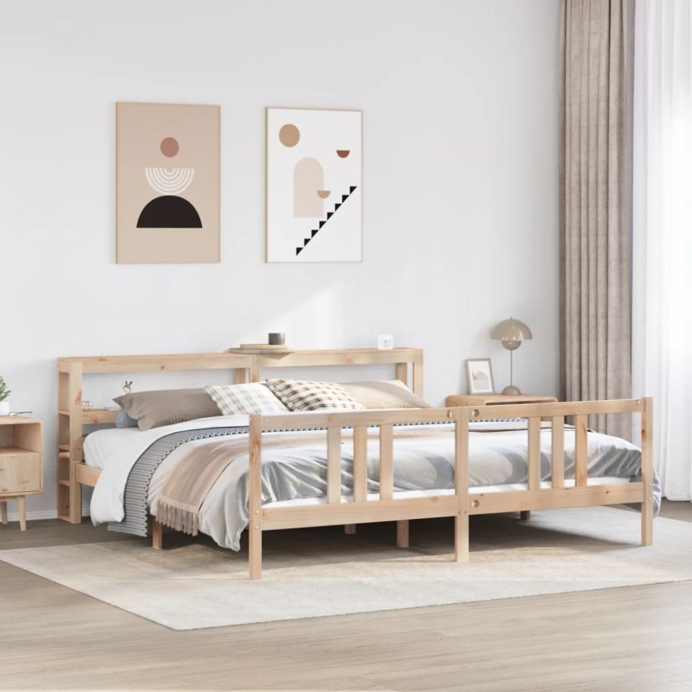 vidaXL Sängram med huvudgavel 200x200 cm massiv furu