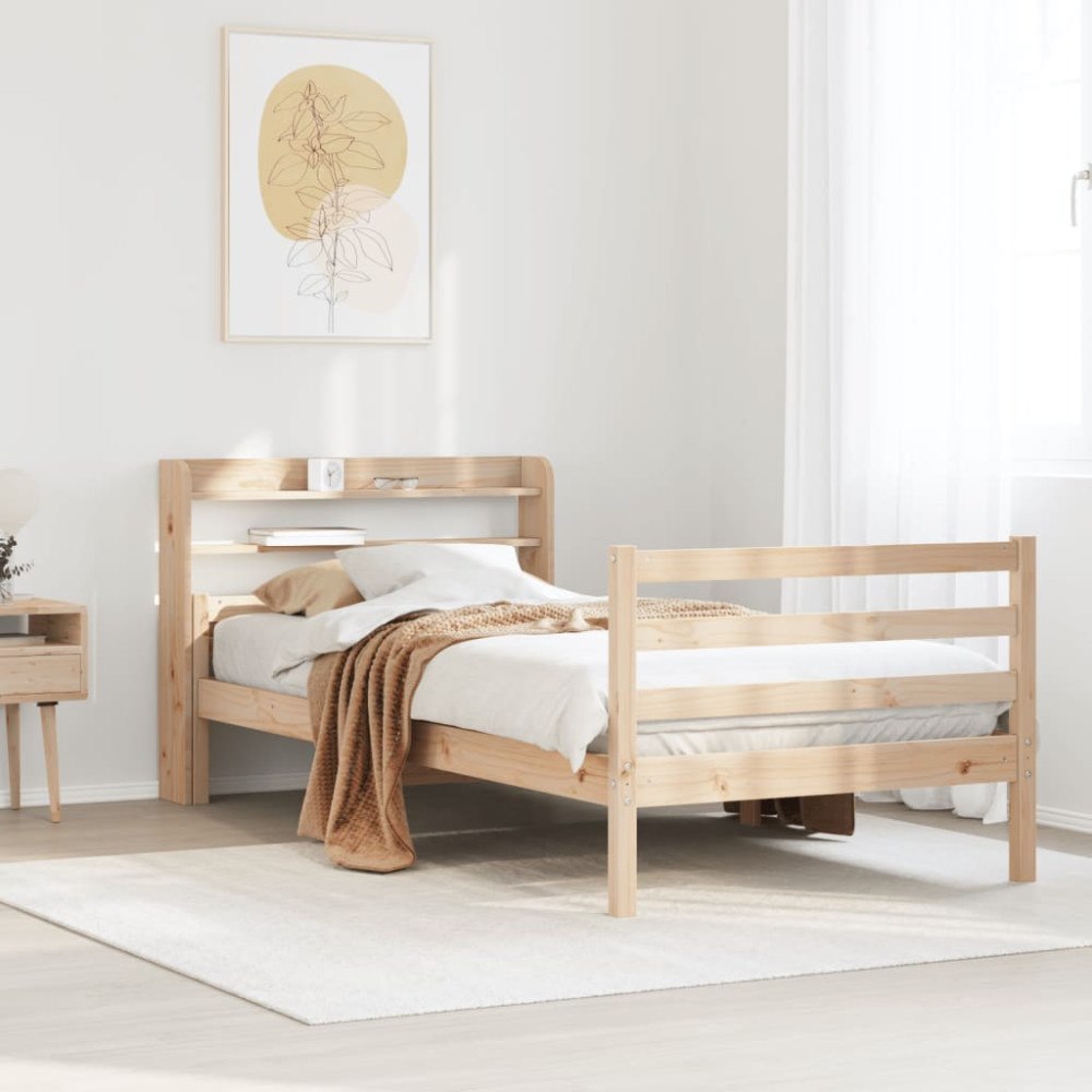 vidaXL Sängram med huvudgavel 90x200 cm massiv furu