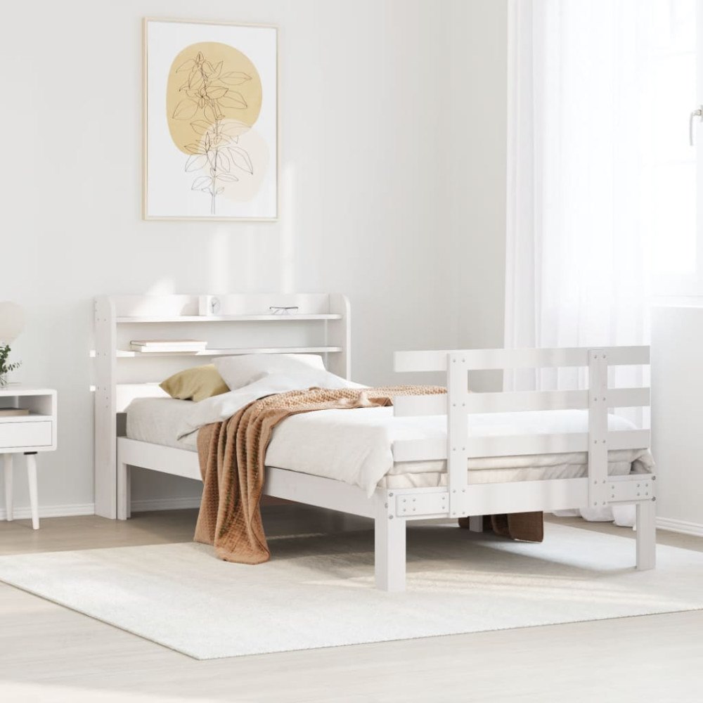 vidaXL Sängram med huvudgavel utan madrass vit 90x200 cm