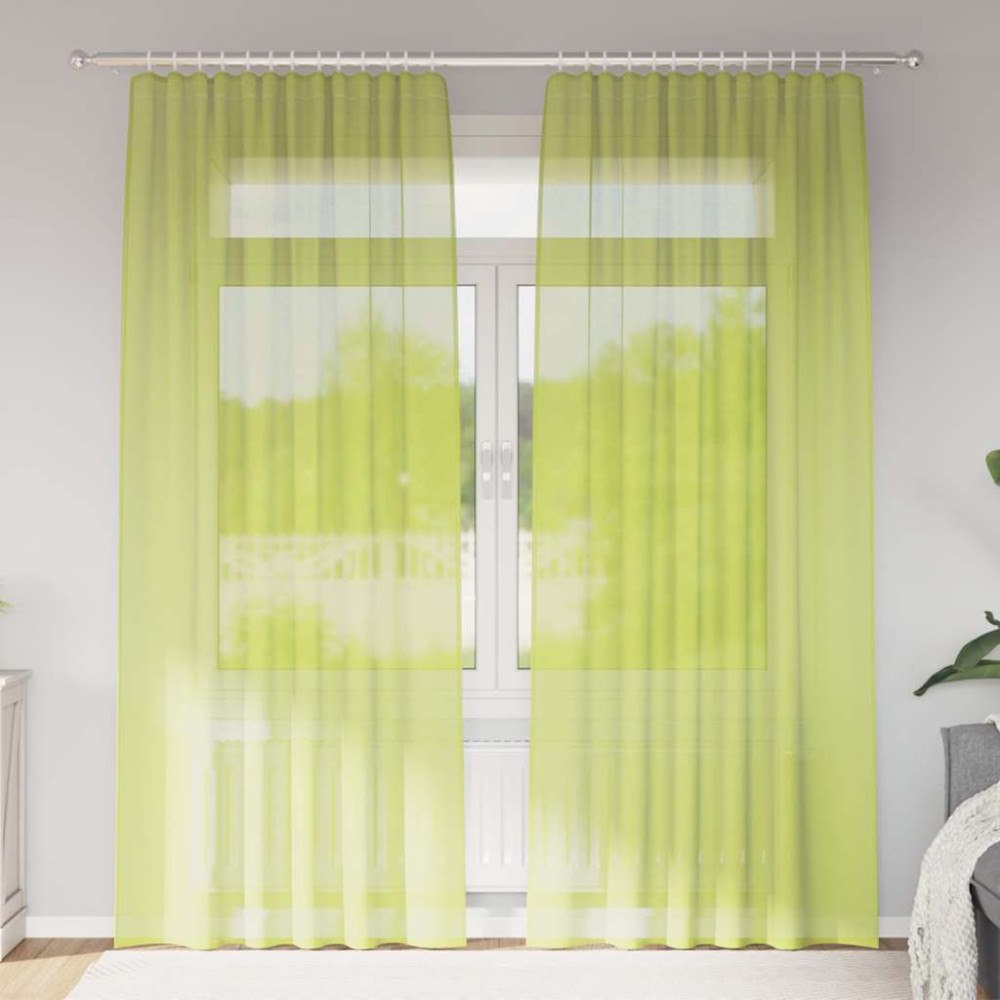 vidaXL Voile gardiner med stångfickor 2 st äppelgrön