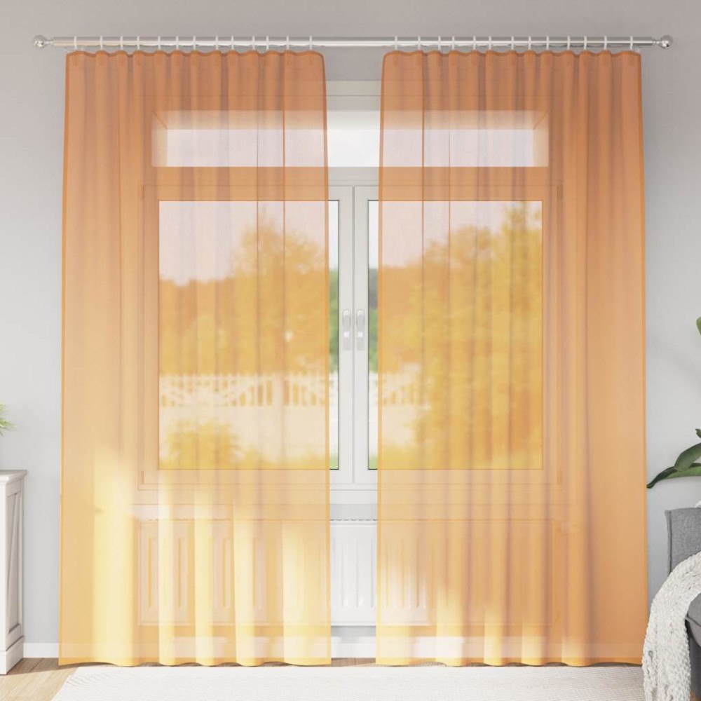 vidaXL Voile gardiner med stångfickor 2 st orange