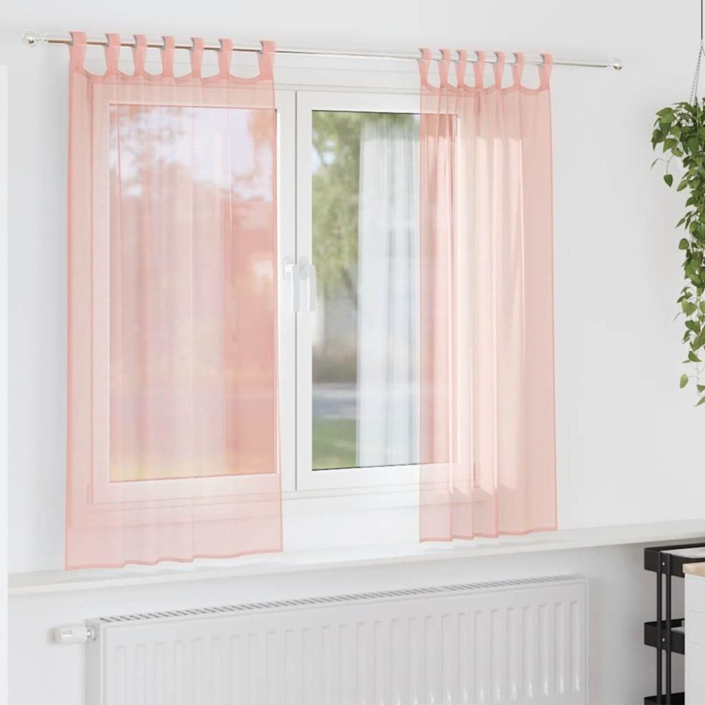 vidaXL Voile gardiner med stångfickor 2 st rosa