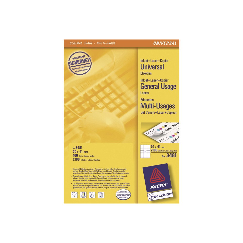 Avery Zweckform Avery - etiketter för flera ändamål - 2100 etikett (er) - 70 x 41 mm
