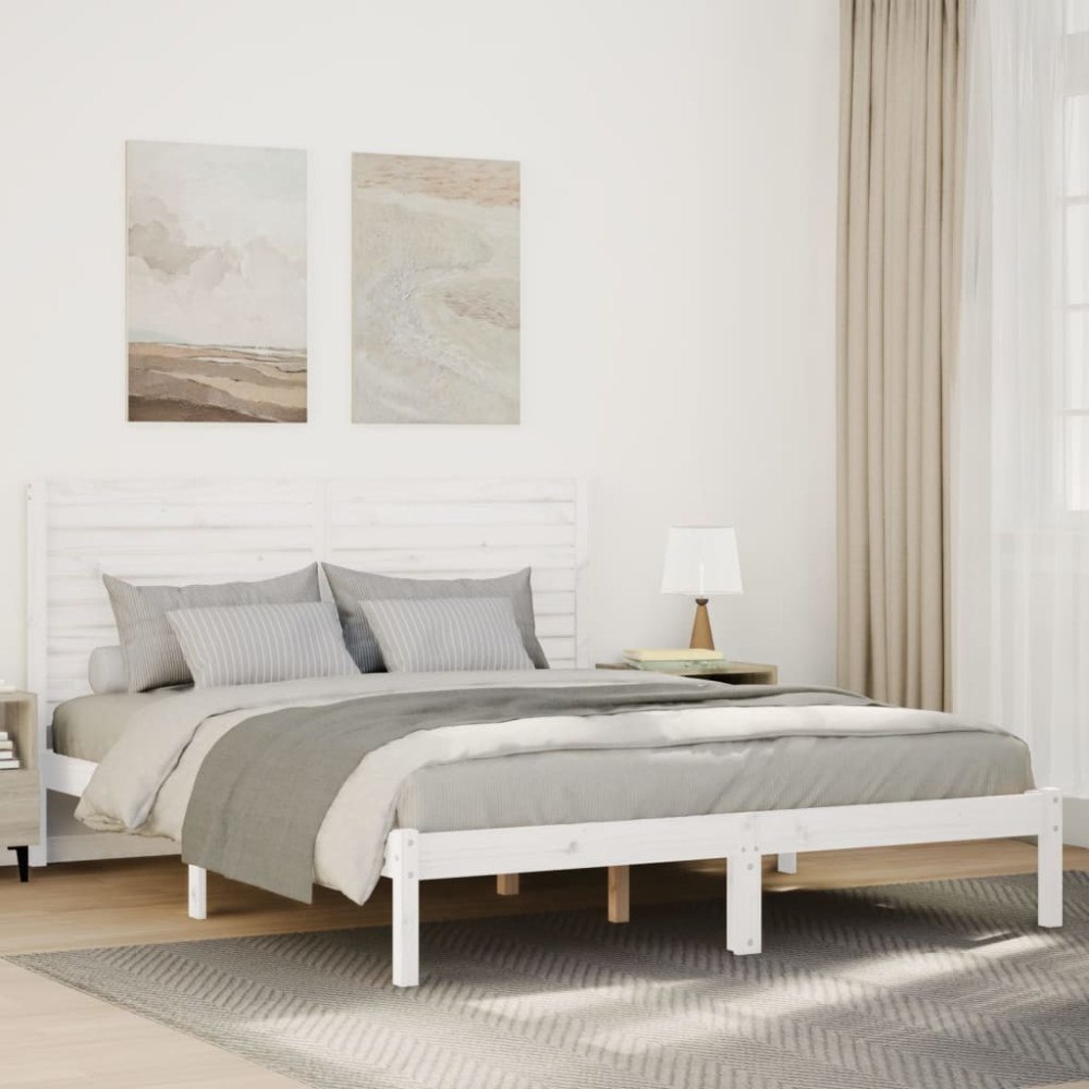 vidaXL Sängram utan madrass extra lång vit 140x220 cm massivt trä