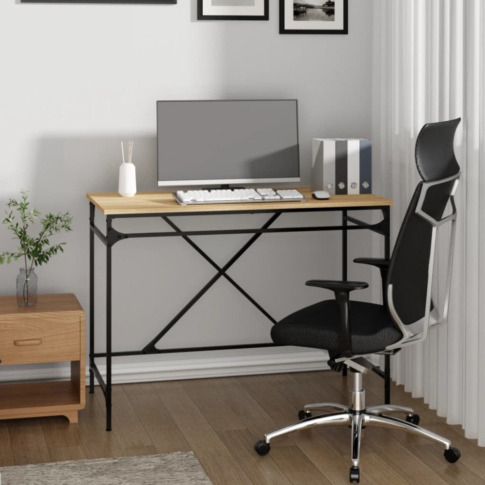 vidaXL Skrivbord sonoma-ek 100x50x75 cm konstruerat trä och järn