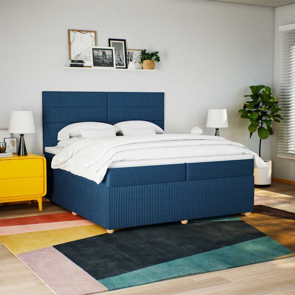 vidaXL Ramsäng med madrass blå 200x200 cm tyg