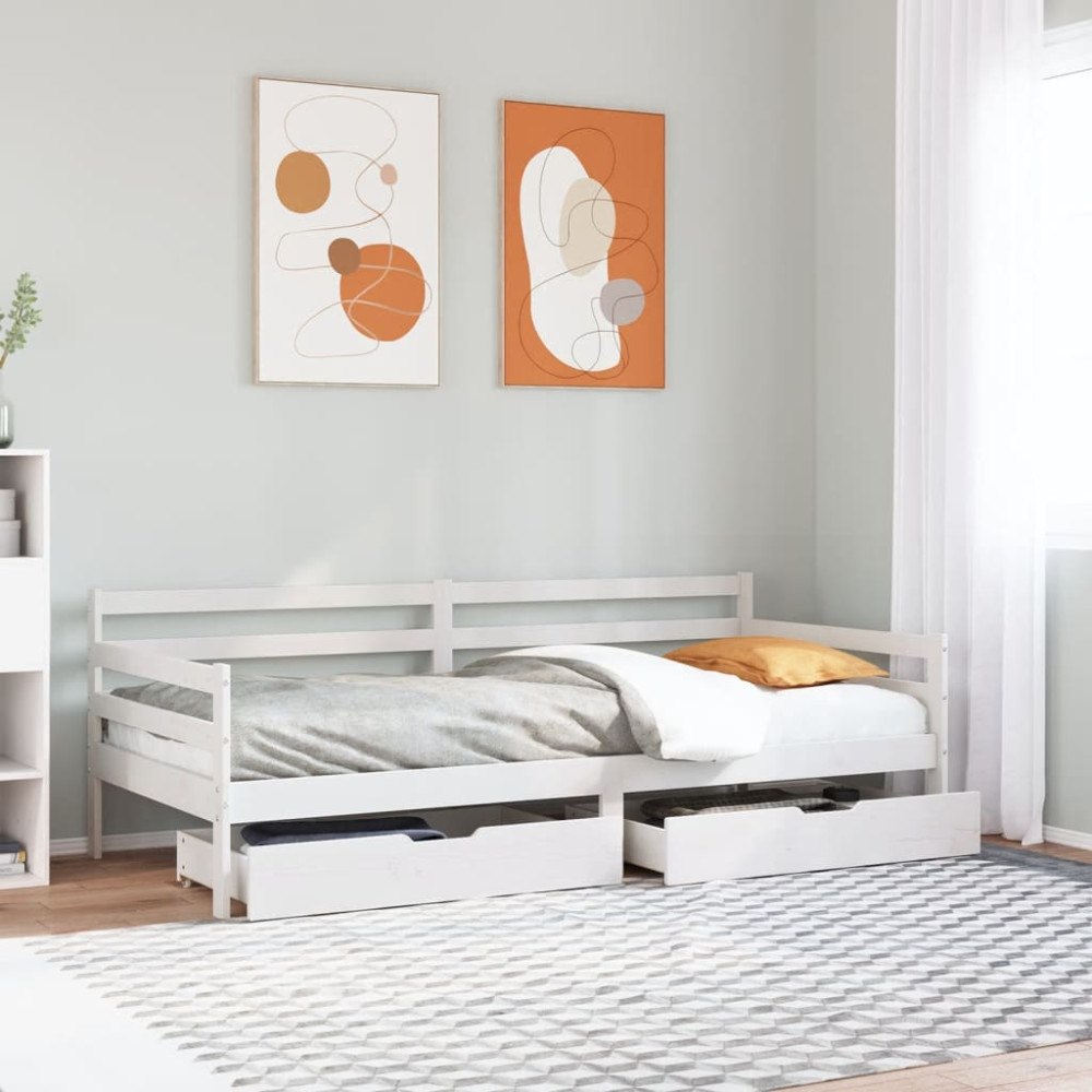 vidaXL Dagbädd med lådor vit 90x190 cm massiv furu
