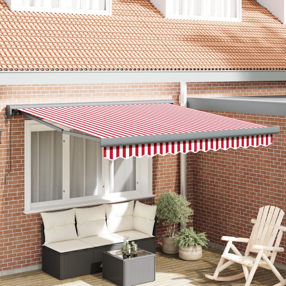 vidaXL Automatisk Utdragbar Markis Röd och Vit Rand 300x250 cm