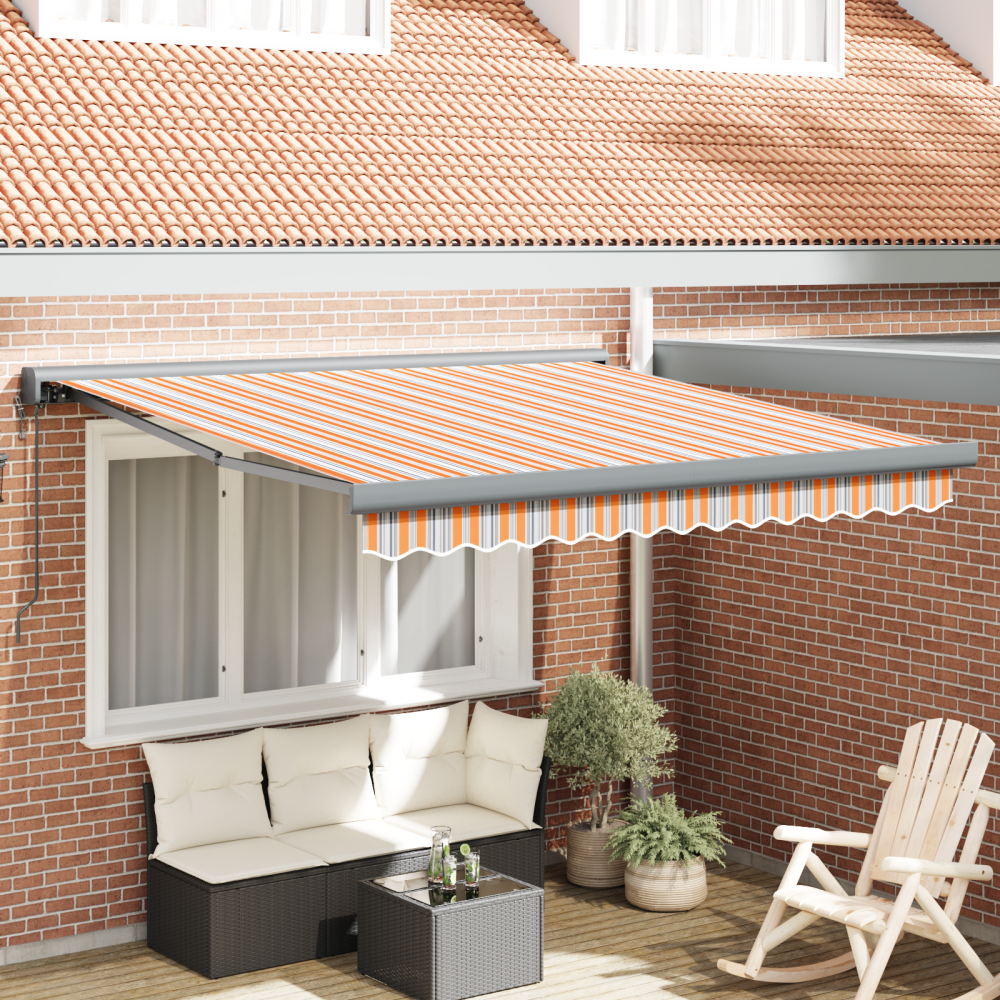 vidaXL Automatisk utdragbar markis mångfärgad rand 300x250 cm