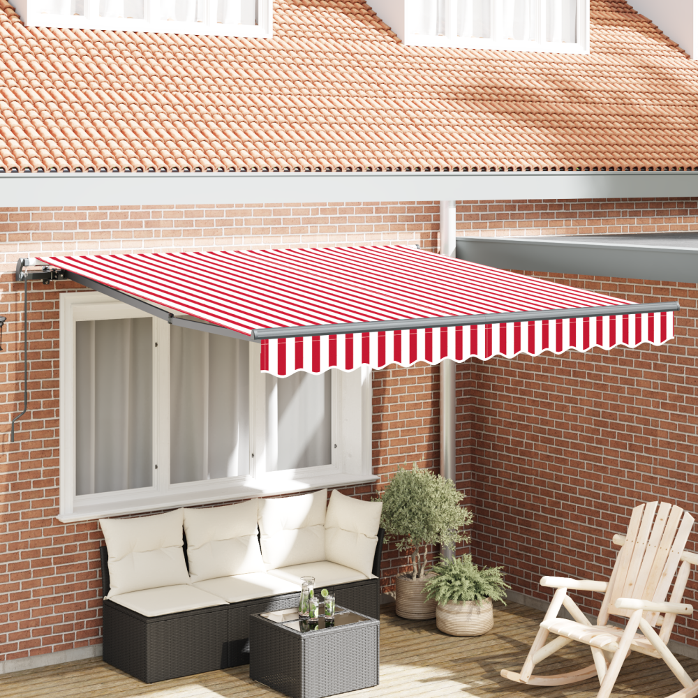 vidaXL Manuell Hopfällbar Markis Röd och Vit Rand 350x250 cm