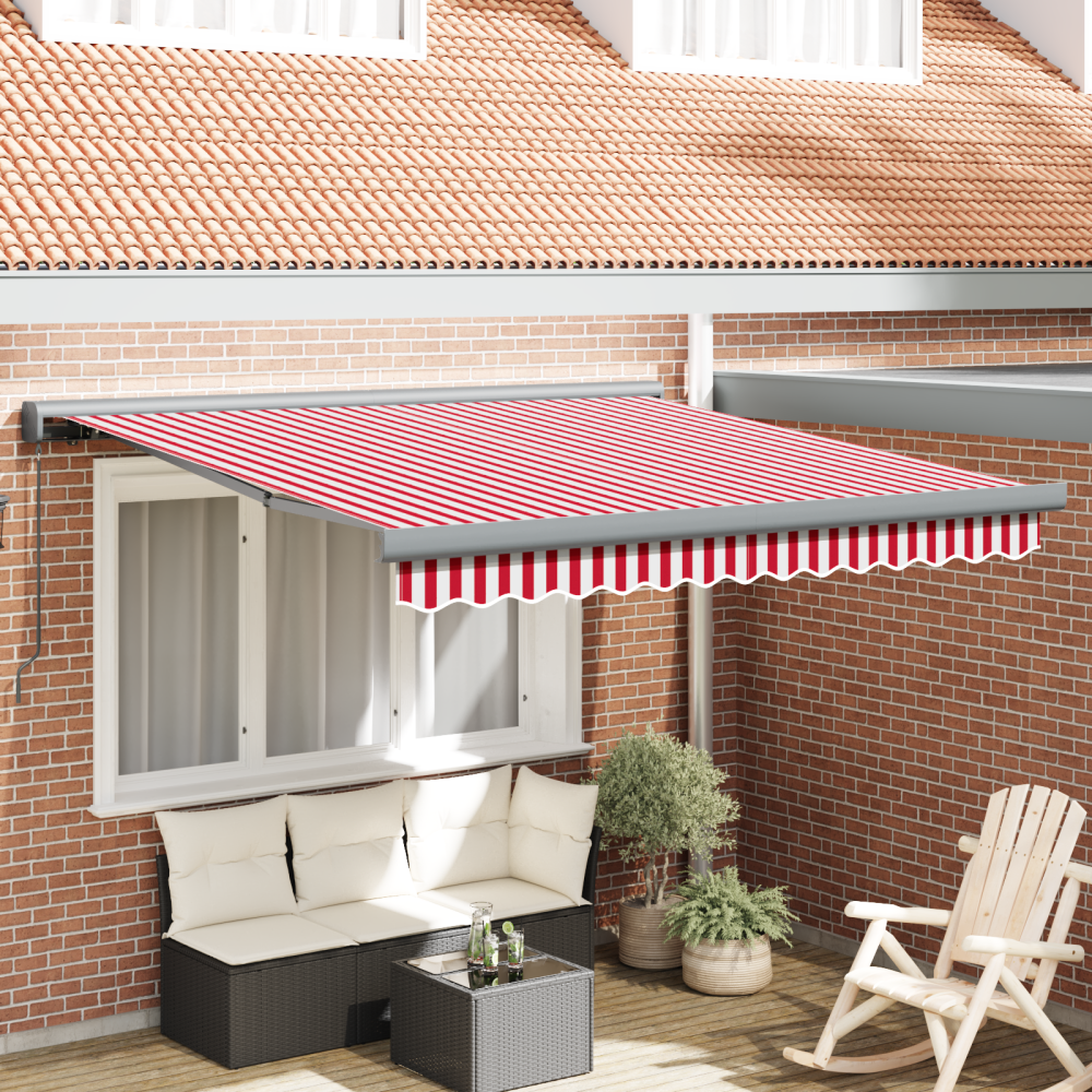 vidaXL Manuell hopfällbar markis i röd och vit rand 350x250 cm
