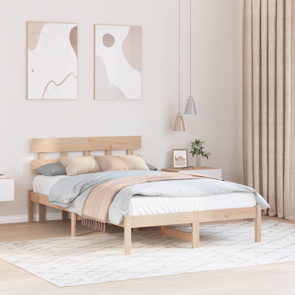 vidaXL Sängram med huvudgavel 120x190 cm Massivt trä tall
