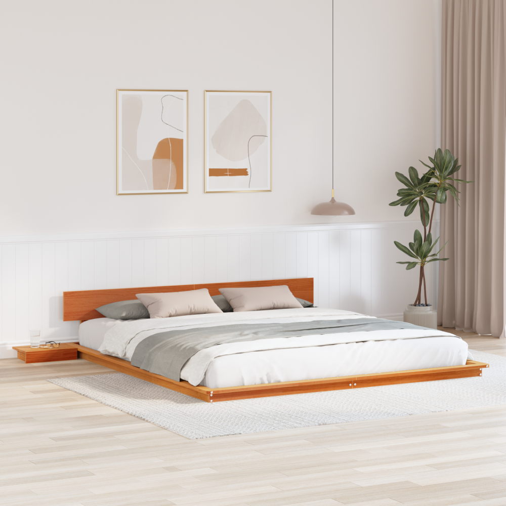vidaXL Sängram med sängbord Vaxad brun 180x200cm Massivt trä