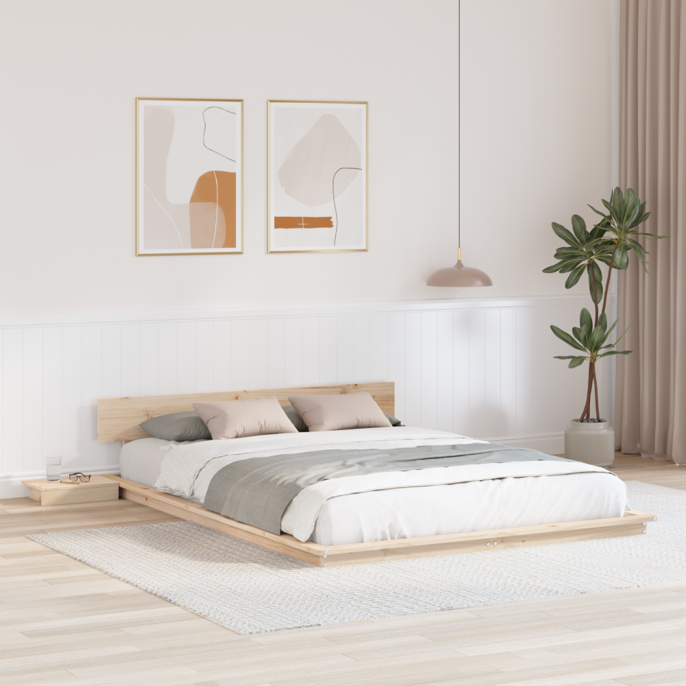 vidaXL Golvsängram med sängbord 140x200cm Massivt trä