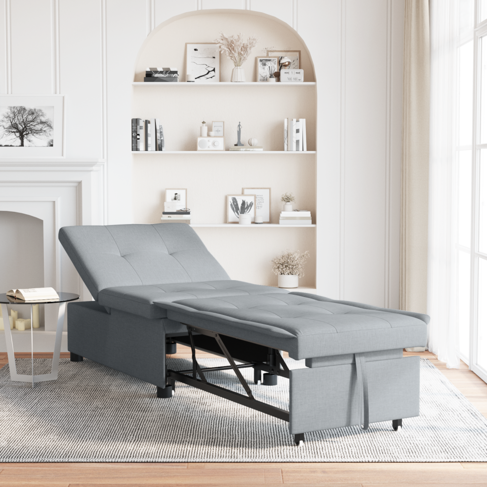 vidaXL 3-i-1 Soffbed - Drag ut design i ljusgrått tyg