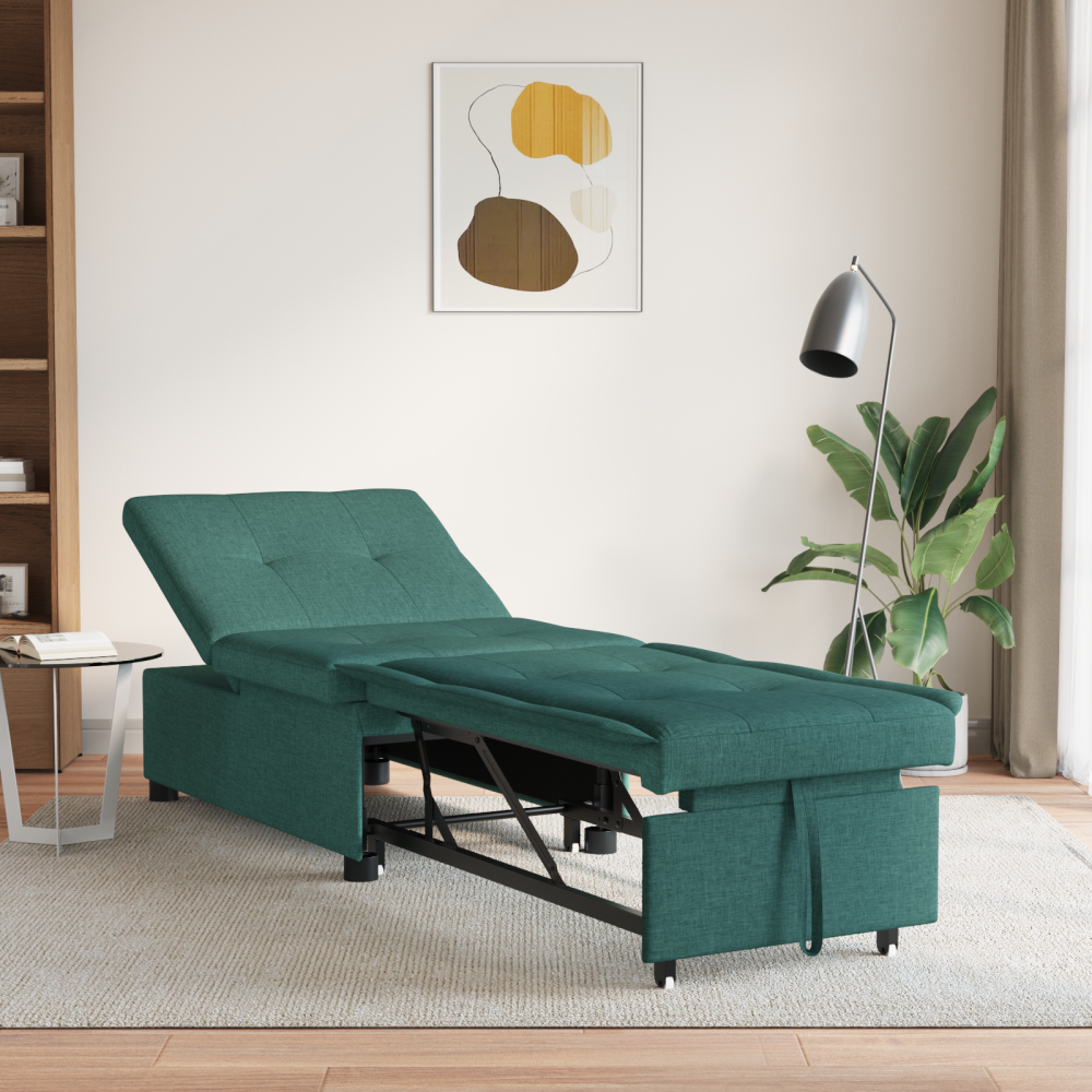 vidaXL 3-i-1 Sängsoffa - Utdragbar Design i Mörkgrön Tyg