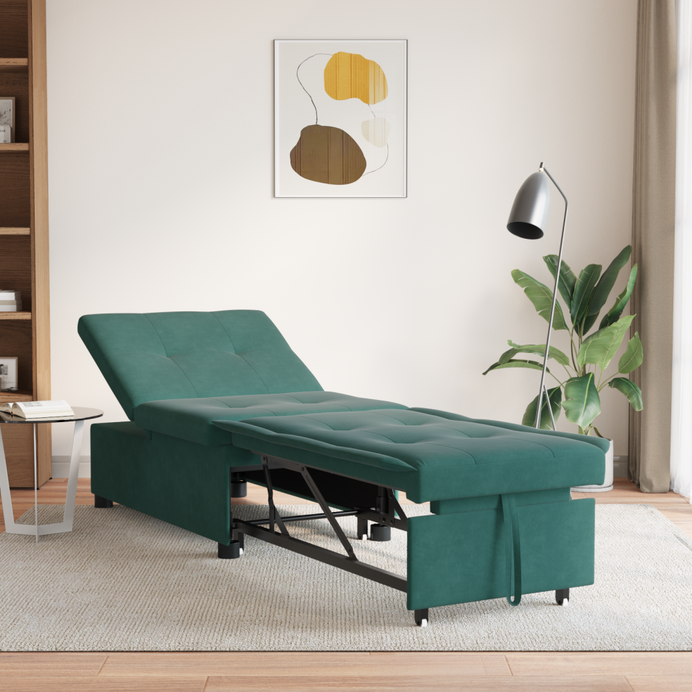 vidaXL Bäddsoffa 3-i-1 Utdragbar Design Mörkgrön Sammet
