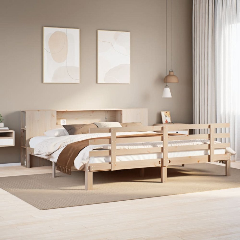 vidaXL Säng med bokhylla utan madrass 200x200cm massiv furu