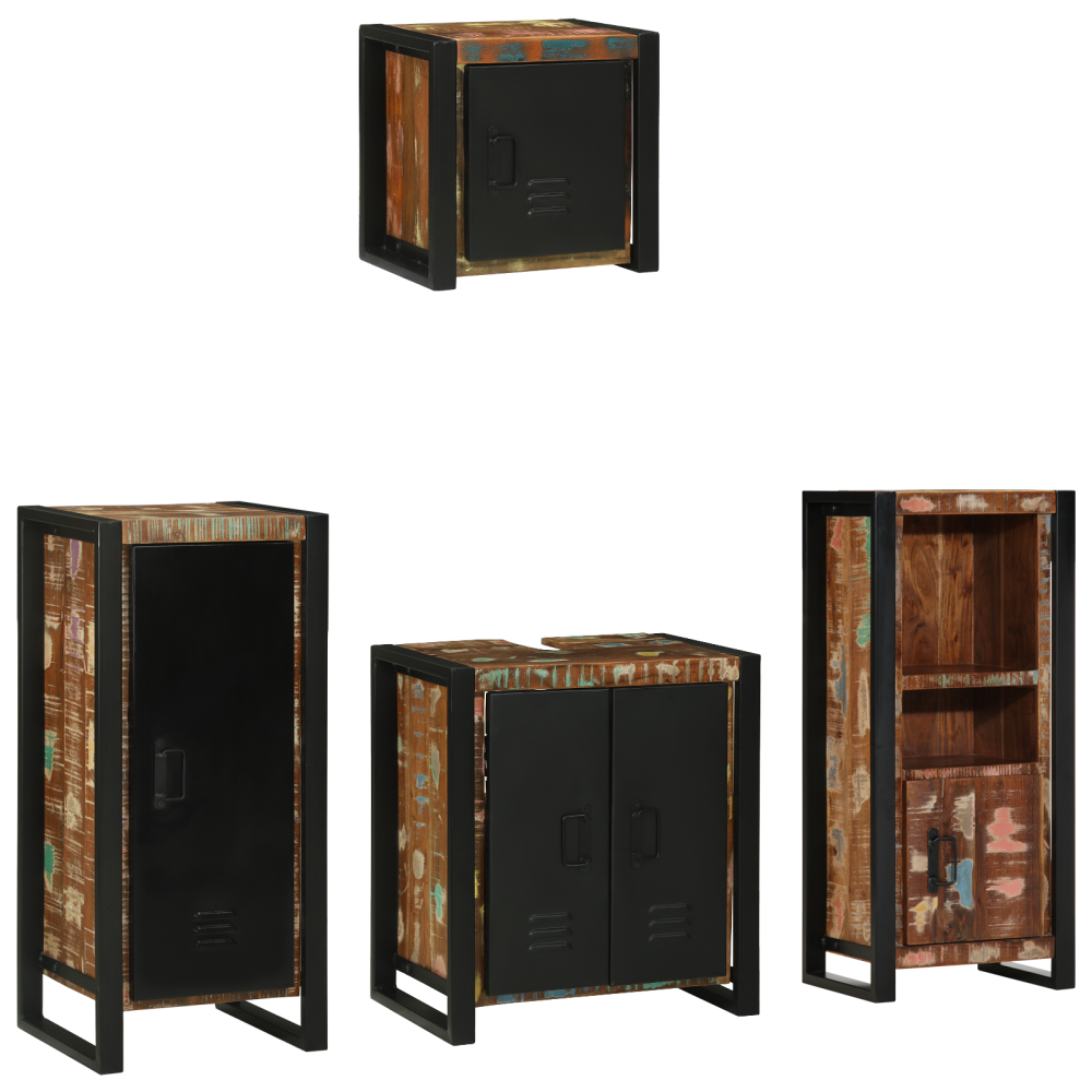 vidaXL Badrumsmöbelset 4 pcs Flerfärgsdesign Massivt återvunnet trä