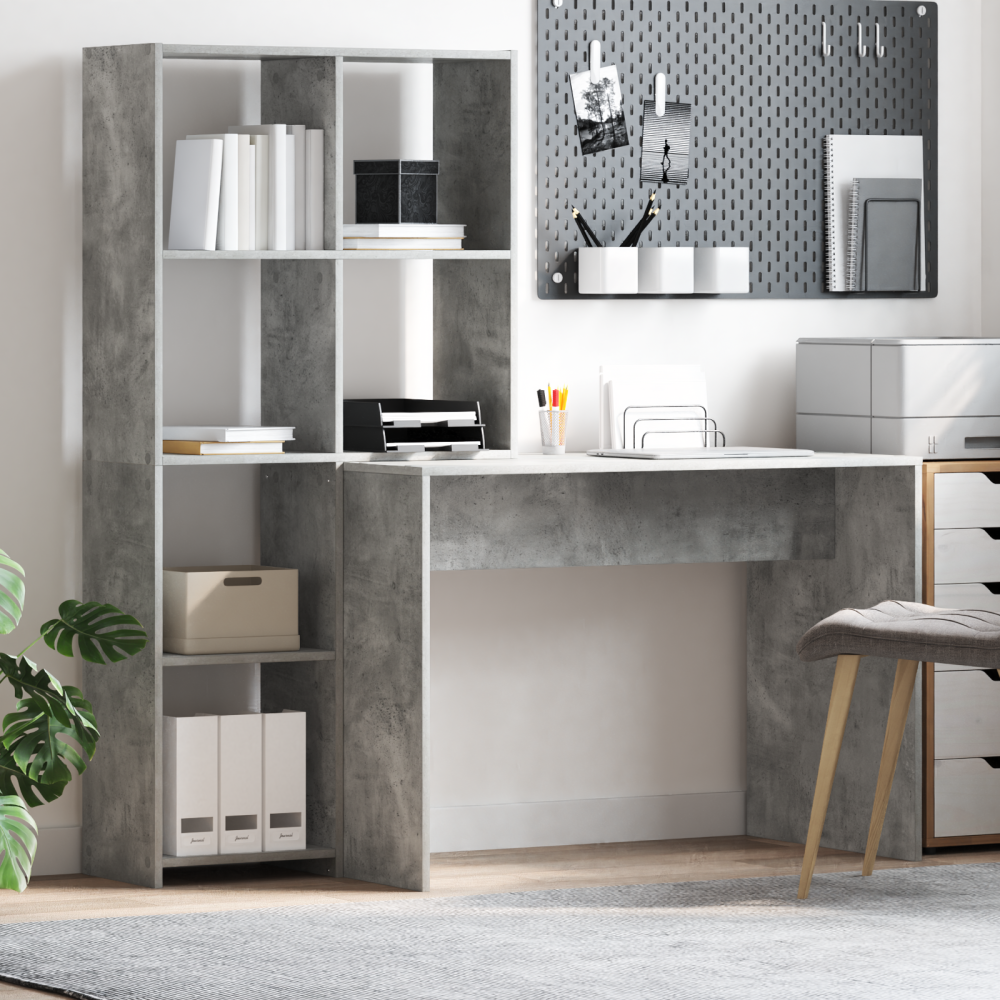 vidaXL Skrivbord Betonggrå 138.5 x 55 x 143 cm Konstruerat trä