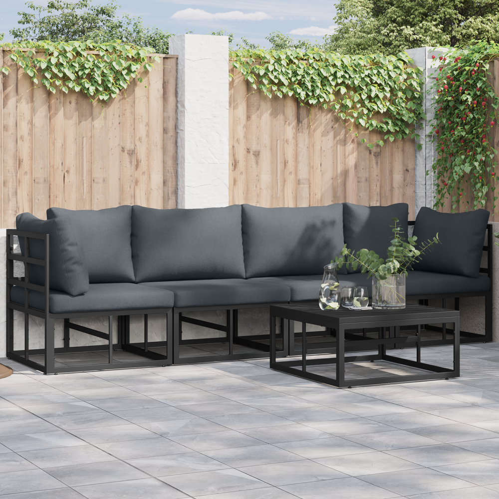 vidaXL Trädgårdsoffset 4 pcs Svart 283 x 71.5 x 71 cm Aluminium