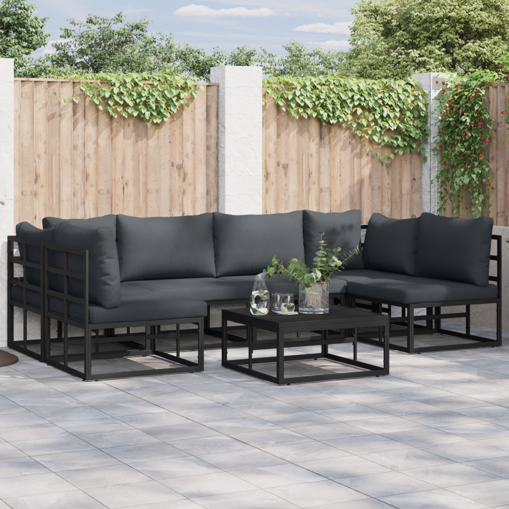 vidaXL Trädgårdsoffset 6 pcs Svart 283 x 141.5 x 71 cm Aluminium