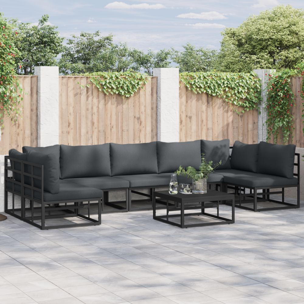 vidaXL Trädgårdsoffset med kudde med kudde 8 pcs Svart 70 x 70 x 32 cm Aluminium